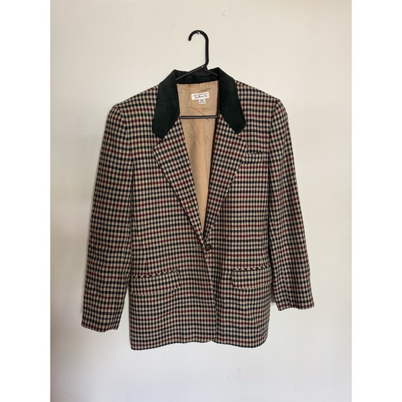 Talbots Jackets & Blazers - Vintage Talbots Wool Blazer Velvet Collar Academia Equestrian Plaid Sz 10